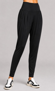 PAULA RYAN Ankle Pleat Basque Pant - Microjersey Black TALL
