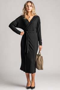 Dresses: PAULA RYAN Wrap Dress - Black Merino