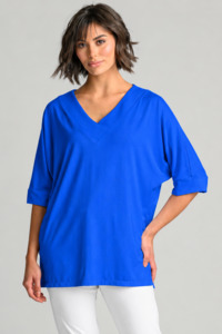 Tops: PAULA RYAN Long V Neck Relaxed Top - Santorini EcoVero