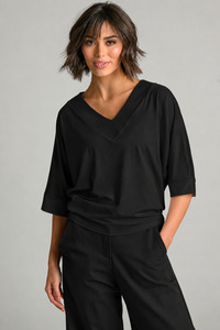 Tops: PAULA RYAN V Neck Cloud Top - Black EcoVero