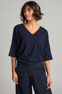 PAULA RYAN V Neck Cloud Top - Navy EcoVero