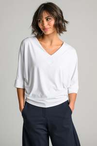 Tops: PAULA RYAN V Neck Cloud Top - White EcoVero