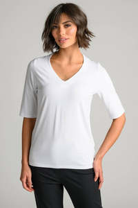 PAULA RYAN Easy Fit Half Sleeve V Neck Top - White EcoVero