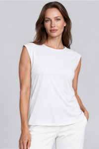 PAULA RYAN Easy Fit Cap Sleeve Crew Neck Top - Ecovero White