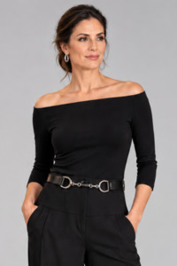 Tops: PAULA RYAN Off Shoulder Top - EcoVero Black
