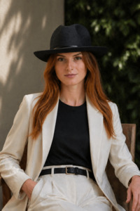 Accessories 1: TRAVAUX EN COURS - Borsalino Hat Leather Hat- Black