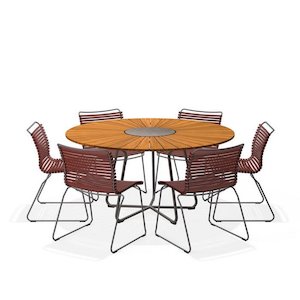 The Danish Collection: Circle Outdoor Table 1500dia + 6 Click Chairs No Arm