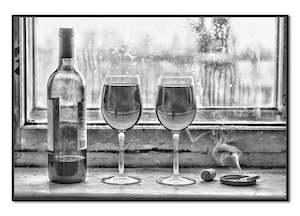 New Perspex Art: Wine And Glasses Black And White 1200x800 Perpex Wall Art