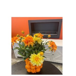 Home Decor: Tangerine Bloom - Artificial Floral Arrangement & Vase