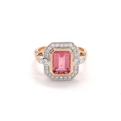 Octagonal Pink Tourmaline and Diamond Ring