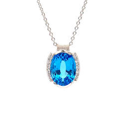 Custom Jewellery: Blue Oval Topaz & Diamond Pendant