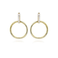 Earrings: Gold and Diamond Circle Drop Earrings