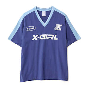 WM TEE: X-GIRL SPORTY V NECK RELAXED TEE - NAVY