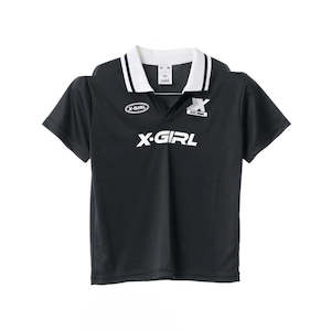 X-GIRL SOLID FOOTBALL SS POLO SHIRT - BLACK/WHITE
