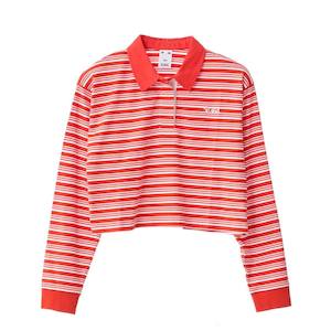 Womens Tops: X-GIRL CANDY STRIPE CROPPED LS RUGBY - TOMATO