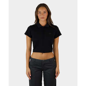 Womens Tops: DICKIES ROCKWOOD S/S COLLARED ZIP-THRU KNIT TOP - BLACK