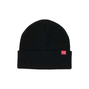 Krooked: KROOKED EYES CLIP CUFF BEANIE - BLACK/PINK