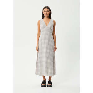 Afends: AFENDS DREW SEERSUCKER MAXI DRESS - TAUPE CHECK