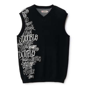 S/DOUBLE SCRIPT STACK SWEATER VEST - BLACK