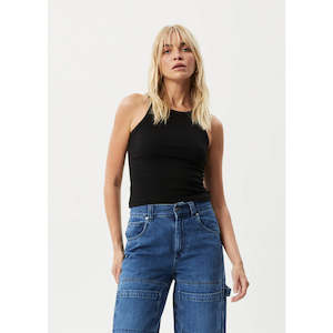 Womens Tops: AFENDS LYDIA HEMP RIBBED SINGLET - BLACK