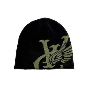 Vic: VIC WING REVERSIBLE SKULL BEANIE - BLACK/OLIVE
