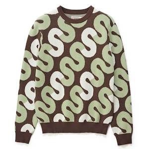 S/DOUBLE INTARSIA KNIT SWEATER - CHOCOLATE
