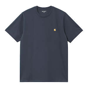 Sale: CARHARTT WIP S/S CHASE TEE - DUSKY BLUE/GOLD