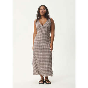 AFENDS BASE SEERSUCKER MAXI DRESS - COFFEE