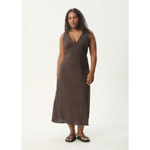 AFENDS FOCUS SEERSUCKER MAXI DRESS - COFFEE