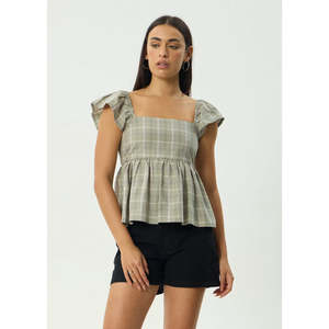 Afends: AFENDS SCOUT CHECK TOP - OLIVE CHECK