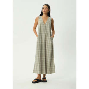 Afends: AFENDS SCOUT MAXI DRESS - OLIVE CHECK