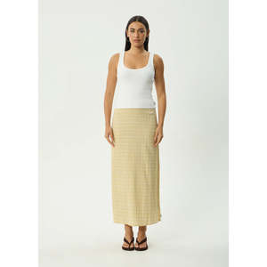 AFENDS SUNDAY SEERSUCKER MAXI SKIRT - LEMON CHECK