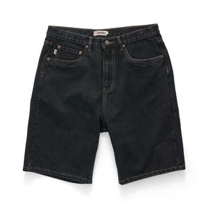 S Double: S/DOUBLE EMB 5 POCKET SHORT - BLACK WASH