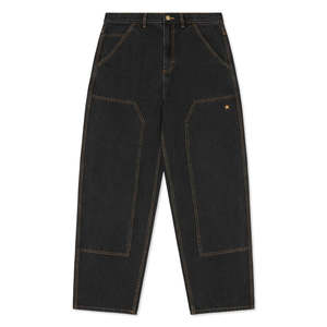 COME SUNDOWN BURN OUT DOUBLE KNEE JEANS - WASHED BLACK