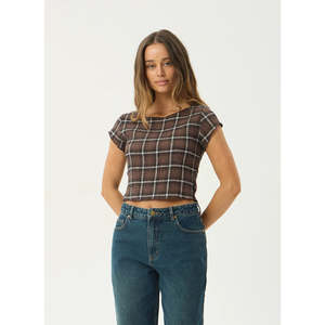 Afends: AFENDS DARCY SEERSUCKER TOP - COFFEE CHECK