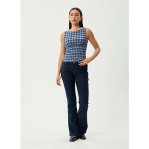 AFENDS MOUNTAINS SEERSUCKER SLEEVELESS TOP - NAVY RED CHECK