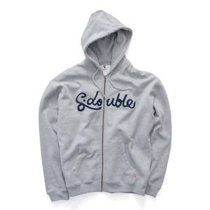 S/DOUBLE CURSIVE ZIP HOODIE - GREY HEATHER