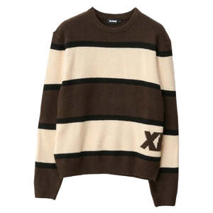 Xlarge: XLARGE ITALIC STRIPE KNIT SWEATER - BROWN