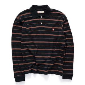 Apparel: S/DOUBLE STRIPE LS POLO - BROWN/BLACK