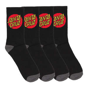 Santa Cruz: SANTA CRUZ CLASSIC DOT YOUTH CREW SOCKS 4 PACK - BLACK