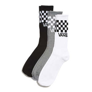 Vans: VANS CLASSIC CHECK CREW SOCKS 3PACK - BLACK/WHITE/GREY