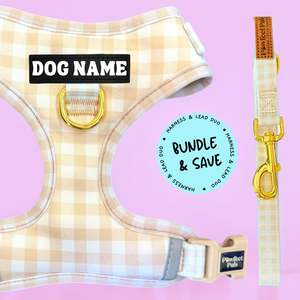 All: Beige Gingham - Personalised Adjustable Harness Duo