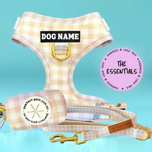 Beige Gingham - Personalised Adjustable Harness Trio