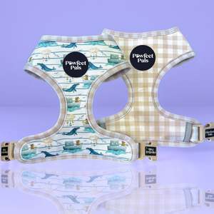 Beige Gingham / Sailor Bear - Reversible Dog Harness