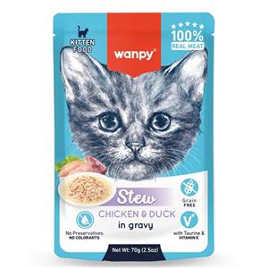 Cats: Wanpy Kitten Pouch 70g Chicken and Duck Stew 10pk