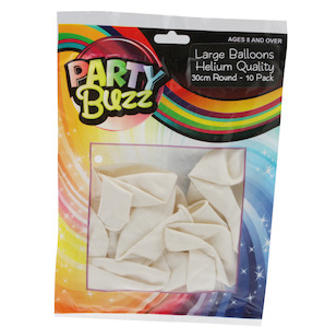 Arts Crafts: Party Balloons, White, 10Pk, Large 30cm