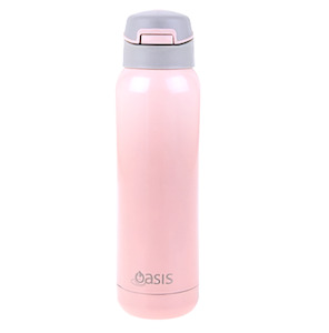 Kitchen: Oasis S/S Insulated Drink Bottle W/Flip Straw Lid 500ml Soft Pink