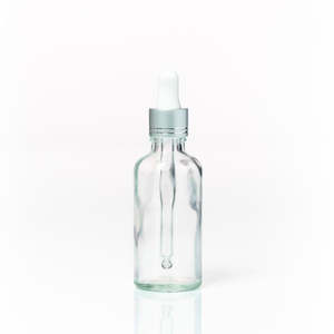 Cosmetic Pharmaceutical Containers: Euro Clear Glass Bottle 50ml W Silver Dropper