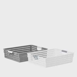 Storage: Basket  w/Handles Pantry Tray Small White