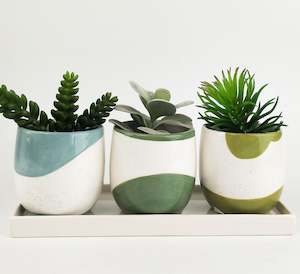 Avery Planters 4Pc Set Blue, Green, Olive & Tray